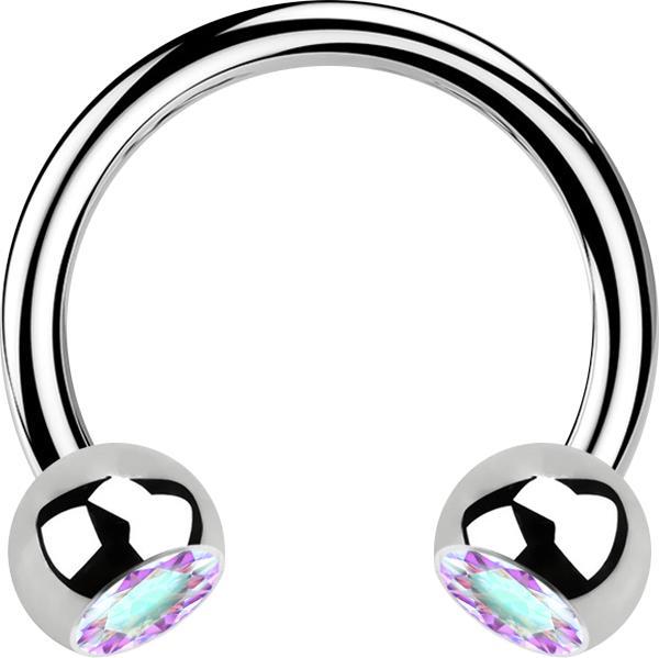 Actual product image Star Piercing Micro Circular Barbell silver with two crystal balls multicolour (without brass, Surgical steel 316L)