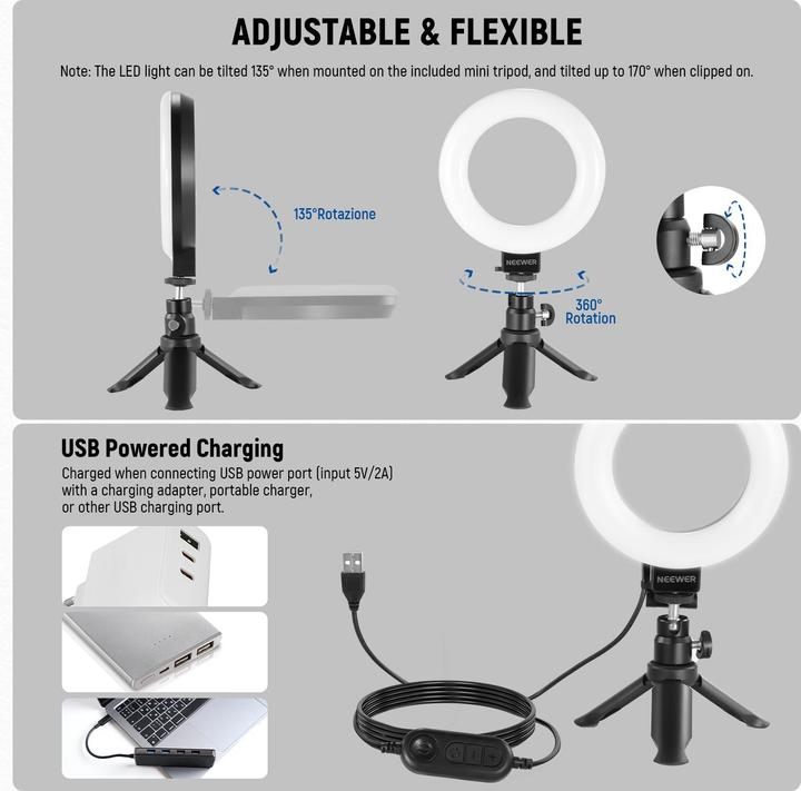 Actual product image Neewer BR60 5" clip-on ring light / desk stand (Ring light)