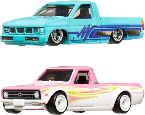 Actual product image Mattel Hot Wheels Car Culture 1975 Datsun Sunny Truck (B120) & Custom '93 Nissan Hardbody (D21)