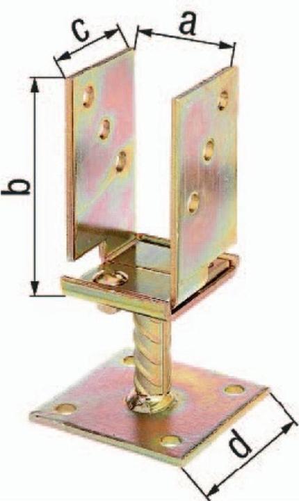 Alberts U-post support adjustable for screwing on 71-131 x 110 x 70 mm, galvanised yellow, 1 pc. (1 pcs.)