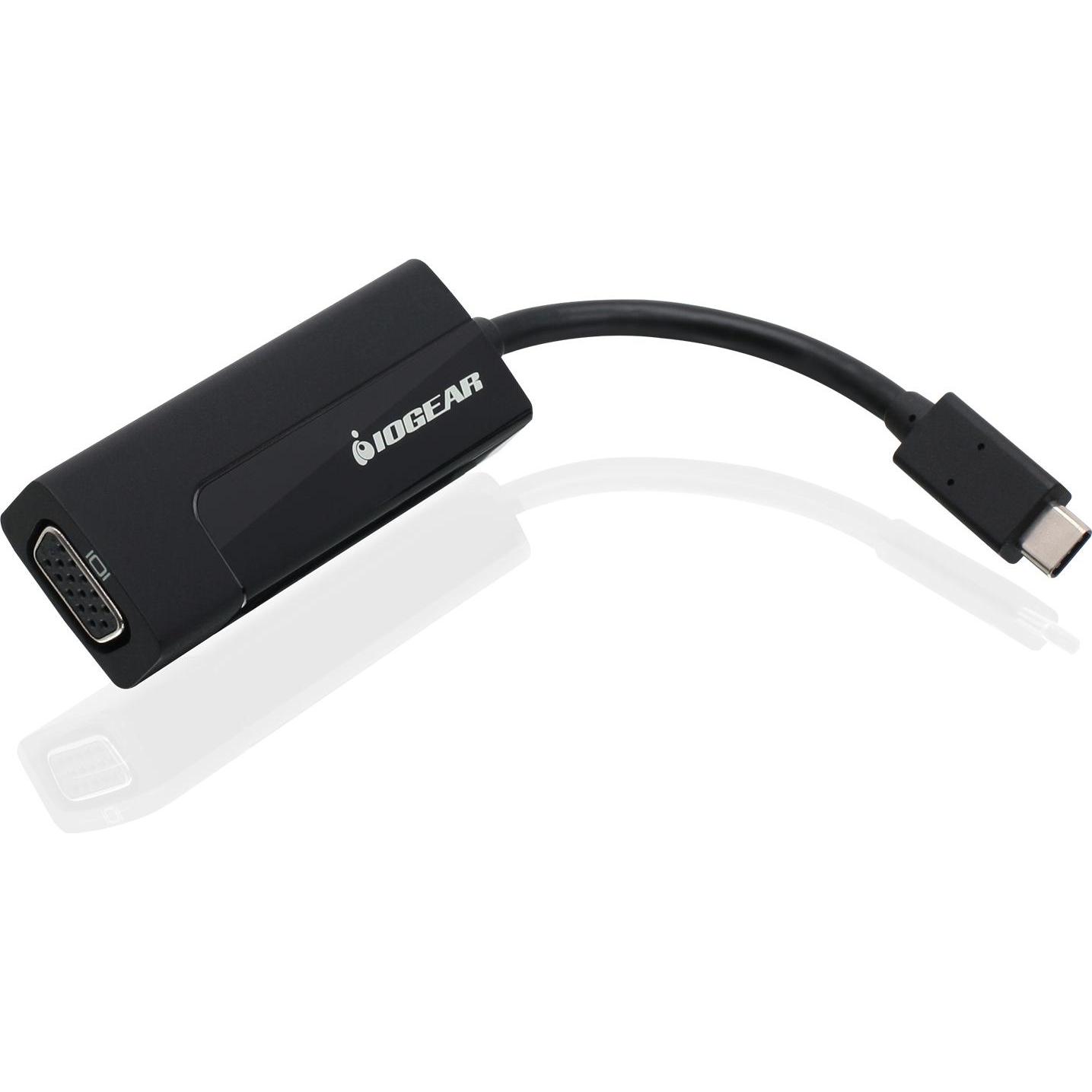 Iogear USB-C to VGA Adapter (USB Typ-C, 17.15 cm), Data + Video Adapter, Schwarz