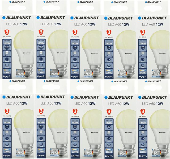 Actual product image Blaupunkt LED E27 Bulb - 12W - Warm White 2700K - Led Bulbs - Pack of 10 (E27, 12 W, 1200 lm, 10 x, F)