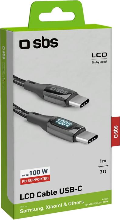 Actual product image SBS USB-C to USB-C Cable 100W m. Screen 1m black (1 m, USB 3.0, 100 W)