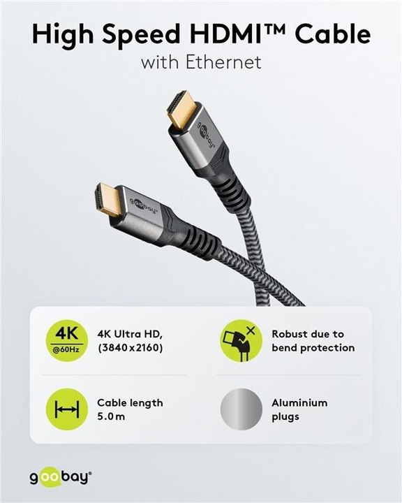 Produktbild Goobay High-Speed-HDMI-Kabel mit Ethernet, 5 m, Sharkskin Grey (5 m, HDMI)
