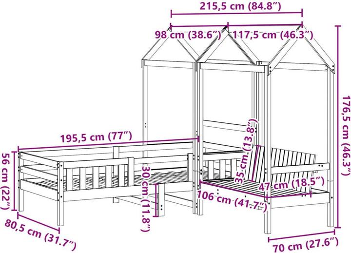 Image du produit vidaXL Bett- und Bank Set (80.50 cm)