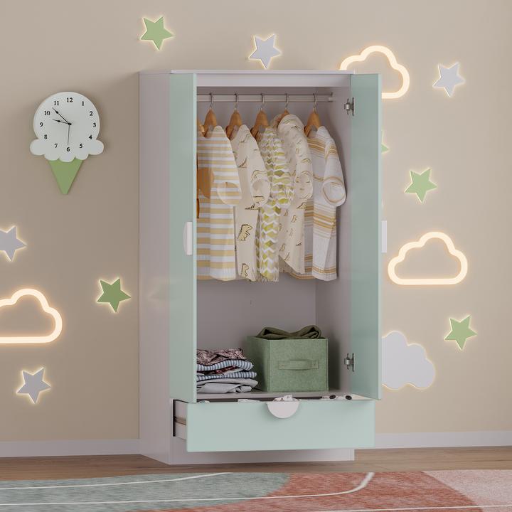 Actual product image En.Casa Kinderkleiderschrank Sandnes mit Schublade 123x60x40 cm Mintgrün (60 cm)
