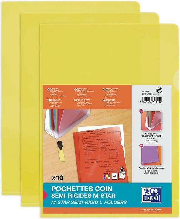 Elba Pochettes transparentes M Star, en PVC rigide 0,15 mm, jaune 2 trous de préhension latéraux (A4, 10 x)