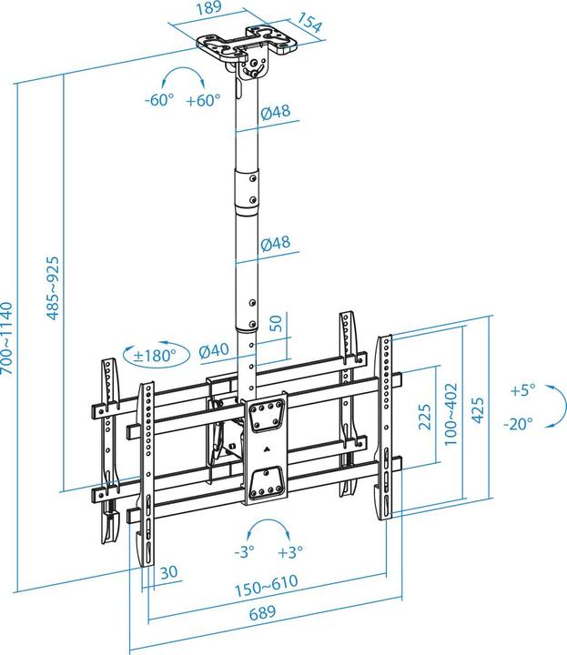 Nutritional values and ingredients Tooq Technology Ceiling Mount for 2 Screens 43‘-86’, Black