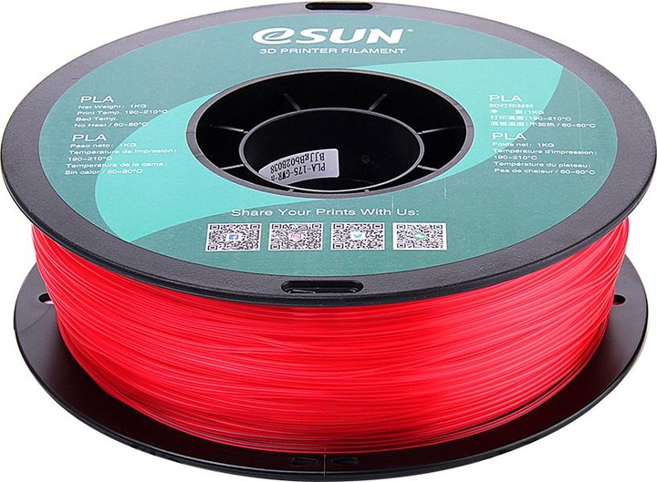 Produktbild eSUN PLA Rot Transparent Filament 1.75mm 1Kg (PLA, 1.75 mm, 1000 g, Rot)