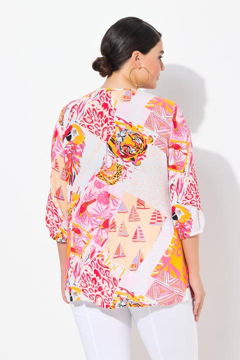 Produktbild Ulla Popken Smok-Bluse, Patchdruck, A-Linie, Rundhals, 3/4-Arm (54)