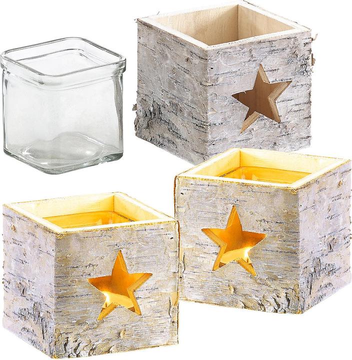 Britesta Set of 3 lanterns, wood, star motif, removable tea light jar (3 x)