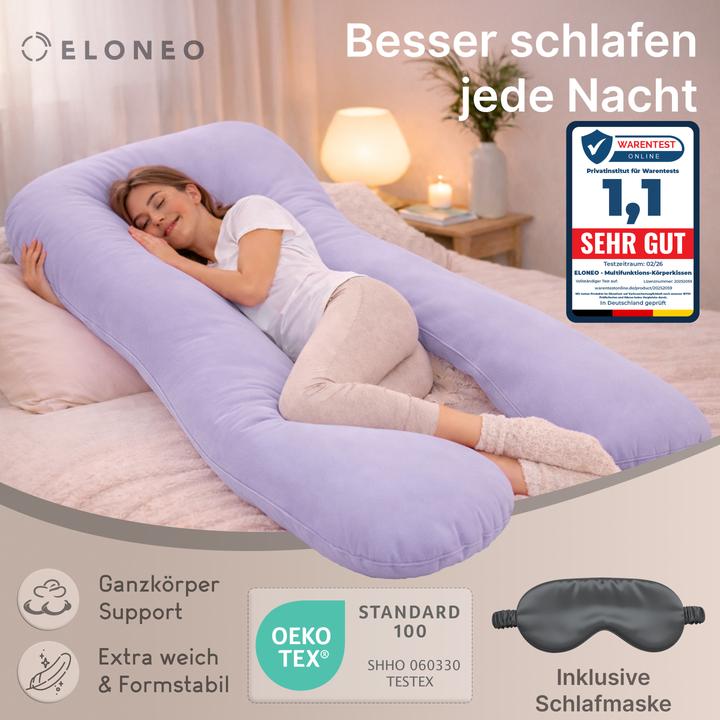 Produktbild Eloneo Seitenschläferkissen mit Bezug, Stillkissen, Schwangerschaftskissen XXL, Lila