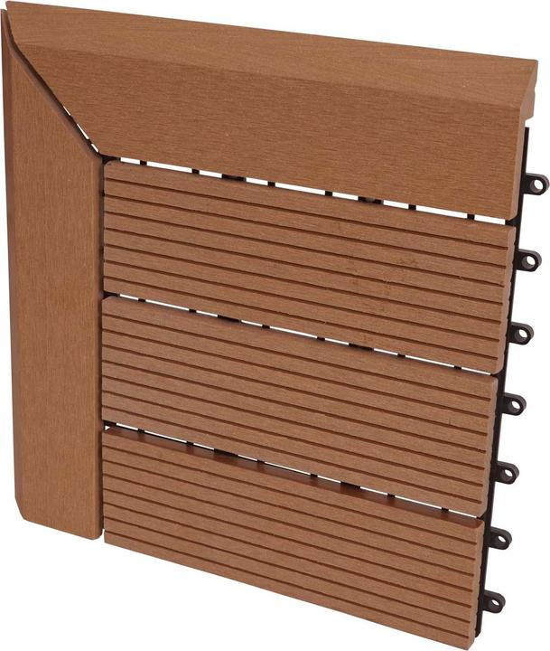 Image du produit Swisshandel24 WPC Carrelage d'angle Rhône + bordure, aspect bois terrasse, 30x30cm Premium angle droit, teck (1 x, 30 x 30 cm)