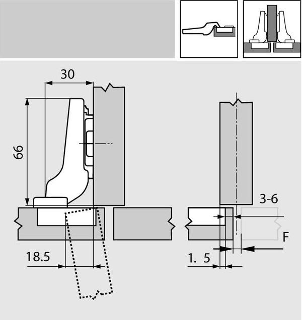 Produktbild Blum CLIP Standardscharnier 100°, 9,5mm gekröpft mit Feder, Schrauben
