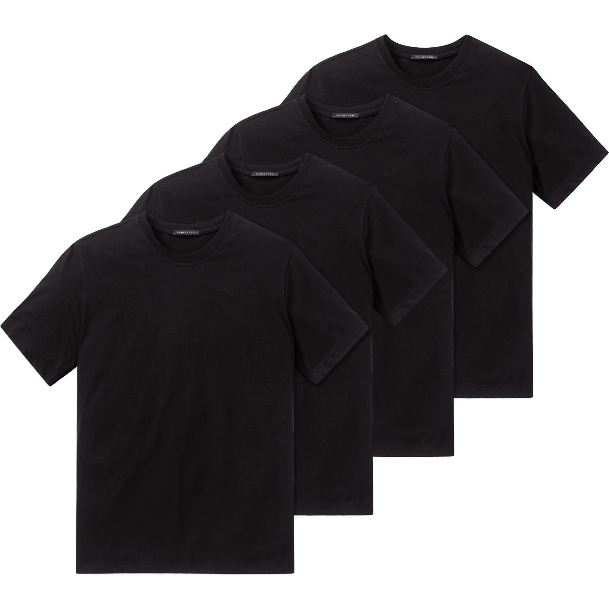 Schiesser, Herren, Shirt, 4er Pack American T-Shirt Rundhals, Schwarz, (M)