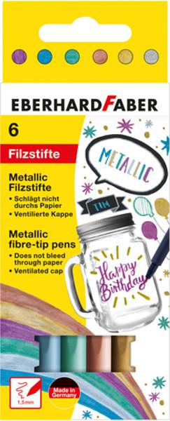 Eberhard 551006 - Metallic Filzstifte in 6 brillanten Farben, wisch- und spritzwasserfest, mit (Mehrfarbig, 6 x)
