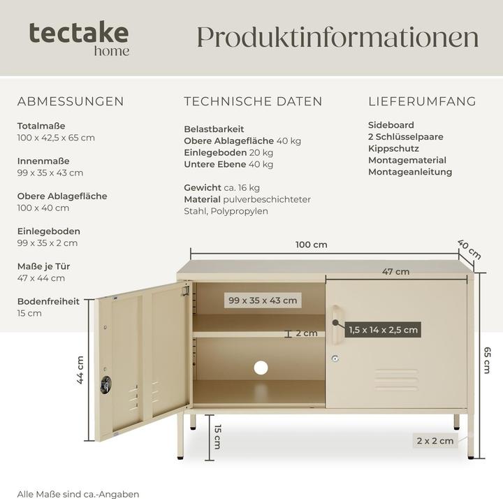 Image du produit tectake buffet (100 x 42.50 x 65 cm)