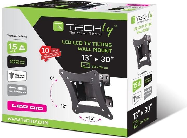 Produktbild Techly Klammer für LCD TV - Schwarz - Bildschirmgrösse: 33-76.2 cm (13"-30") (Wand, 15 kg, 13" - 30")