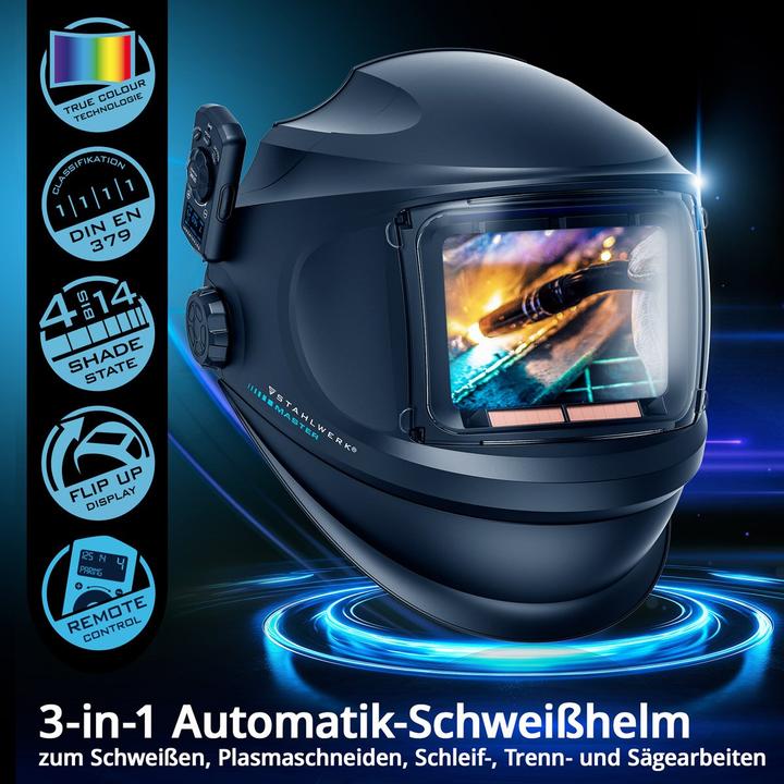 Produktbild Stahlwerk Schweisshelm MASTER 3-in-1 mit Fernbedienung, klappbarem Visier