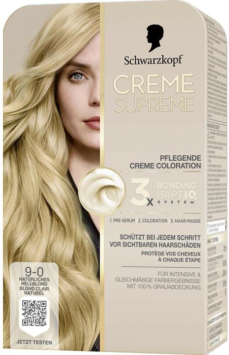 Actual product image Schwarzkopf Creme Supreme Creme Supreme Coloration 9-0 Natürliches Hellblond (9-0 Natural light blonde)