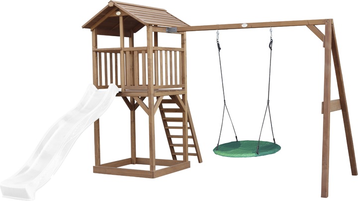 Produktbild Axi Beach Tower Spielturm mit Summer Nest Schaukel Braun - Weisse Rutsche