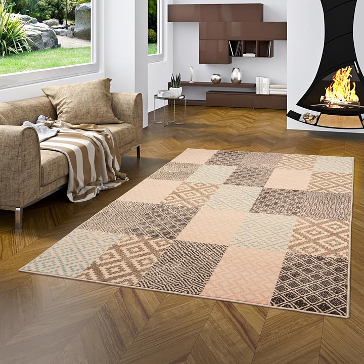 Produktbild Pergamon Designer Teppich Passion Pastell Patchwork Rosa Beige (120 x 170 cm)