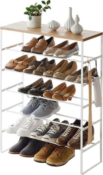 Produktbild Yamazaki 6-stöckiges Schuhregal mit Holzablage TOWER (66 x 25 x 87 cm)