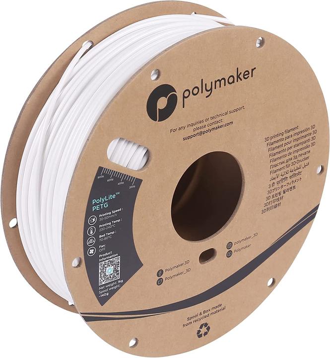 Image du produit Polymaker PolyLite PETG V2 - Blanc - 2.85mm (PETG, 2.85 mm, 1000 g, Blanc)