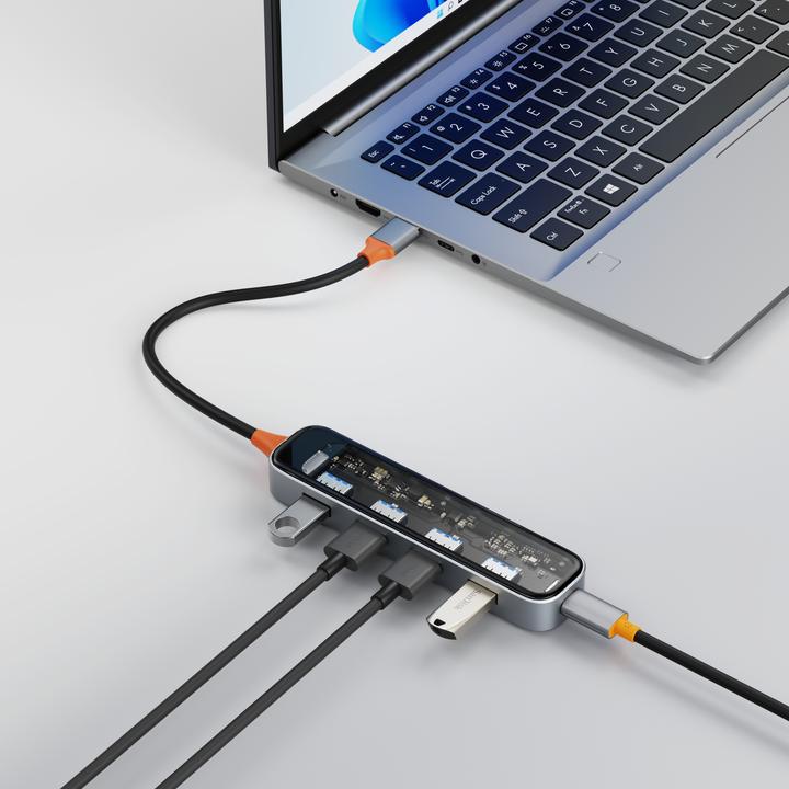 Produktbild Deltaco USB-A-Hub mit 4x USB 5 Gbit/s transparent (USB-A, 4 Ports)