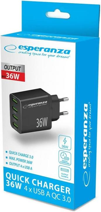 Produktbild Esperanza EZC107K Netzladegerät 36W Schwarz (36 W, 4 Ports)