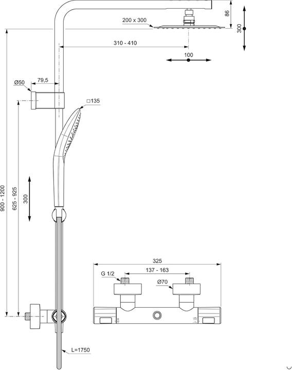 Produktbild Ideal Standard IDS Duschsystem CERATHERM Flex mit CeraTherm T100 chrom