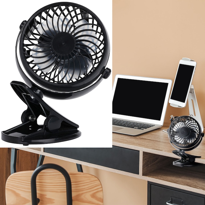 Produktbild H & S Collection 2er-Set Mobiler Ventilator mit Klemme, 3 Modi, schwarz, Akkubetrieb