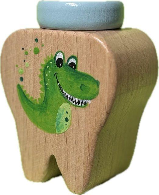 Actual product image Spielba Dino milk tooth tin Hand-painted in Switzerland