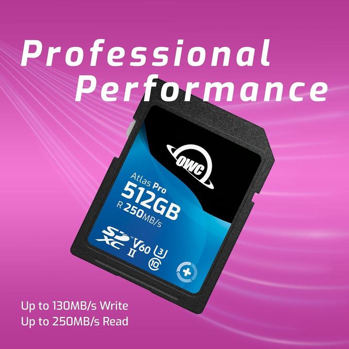 Actual product image OWC Atlas Pro SDXC V60 UHS-II Memory Card 512GB (512 GB, SDXC, UHS-II)