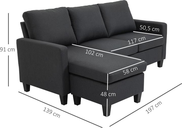 Produktbild Homcom 3-Sitzer-Sofa mit zwei Liegesesseln und einer Chaiselounge (3-Sitzer)
