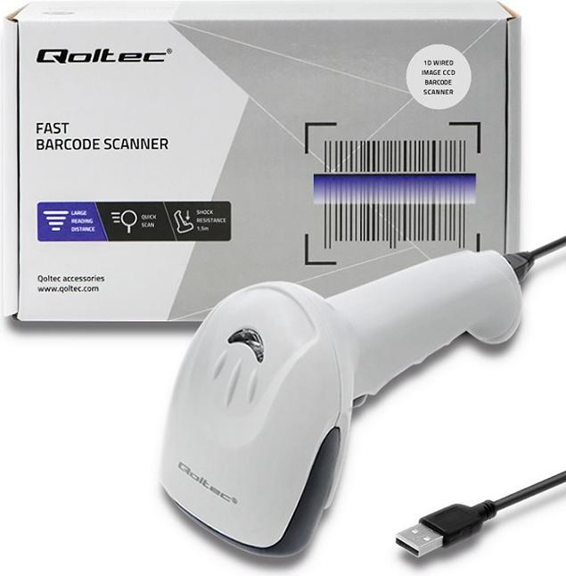 Actual product image Qoltec 50865 Barcode scanner 1D CCD USB Baltas (1D barcodes)