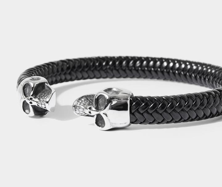 Immagine prodotto Joe Browns Woven Leather Skull Open Bracelet (Acciaio inossidabile, Cuoio)