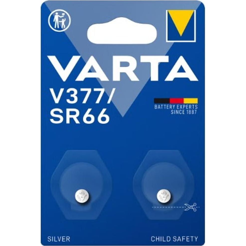 Varta Pila a bottone Elettronica Argento V377/SR66 1,55V (2 pz., SR66, 24 mAh), Batterie + pile