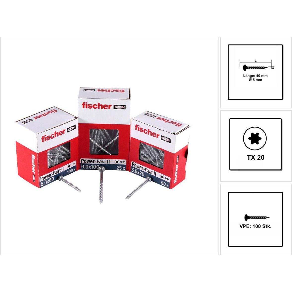 Thumbnail - Fischer, Schrauben, PowerFast II 5,0x40 PH TX VG blvz 100 (100 Schrauben pro Stück)