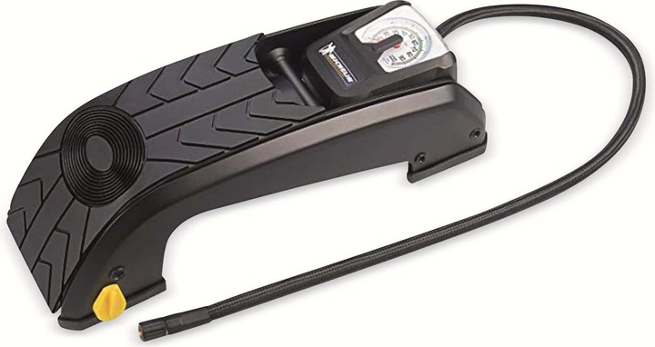 Actual product image Michelin Foot air pump single cylinder black analogue display of bar and psi up to 7 bar large