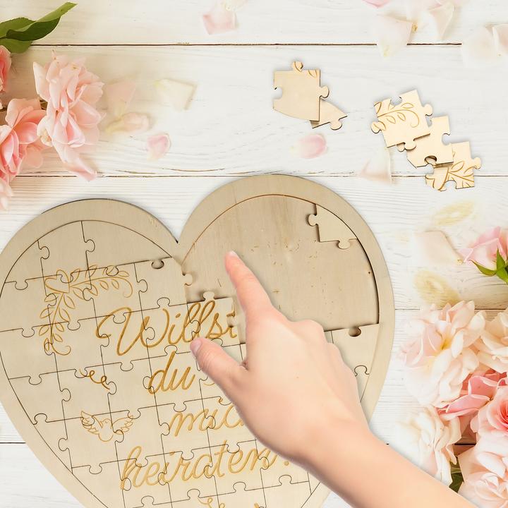 Produktbild Relaxdays - Herzpuzzle mit graviertem Spruch, Design: A, Hellbraun (49 Teile)