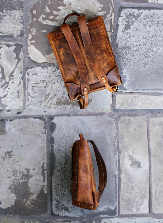 Image du produit Only-Bags.Store Sac à dos en cuir véritable fait main, sac à dos, sac de voyage vintage pour ordinateur portable
