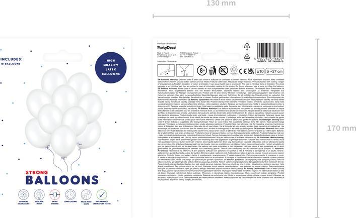 Produktbild Partydeco Strong Balloons 27cm, Metallic Pure White (1 pkt / 10 pc.) (10 x)