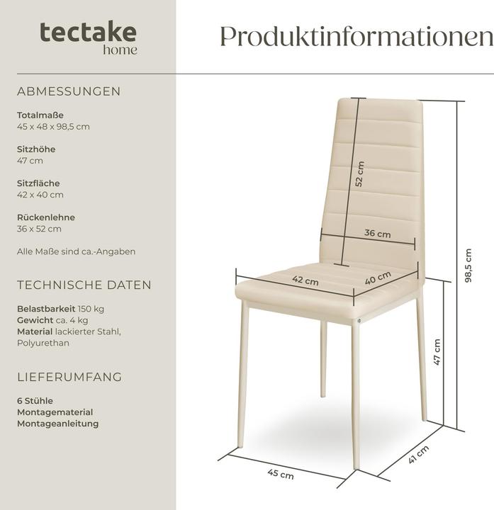Produktbild tectake 6x Esszimmerstuhl