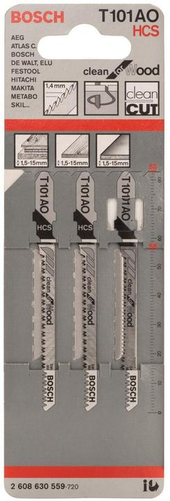 Produktbild Bosch Professional Zubehör Stichsägeblatt T 101 AO Clean for Wood, 3er-Pack