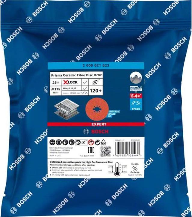 Produktbild Bosch Professional Zubehör EXPERT R782 Prisma Ceramic X-LOCK Fiberscheibe, 115 mm, 22,23 mm, G 120 (120)