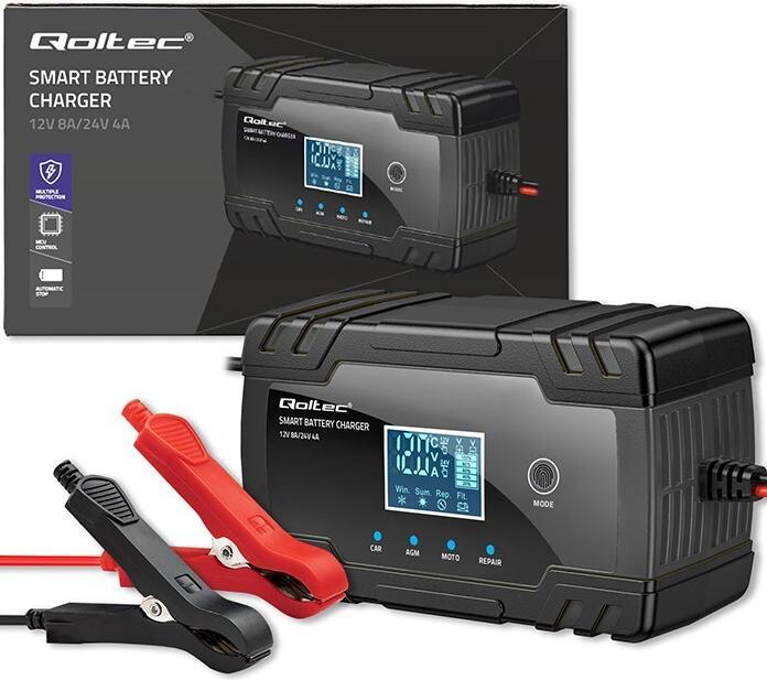 Produktbild Qoltec Mikroprozessor-Ladegerät 12V 8A 24V 4A LCD (12V, 24V, 8 A)