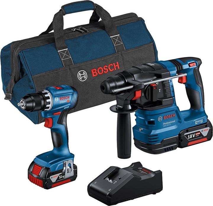 Bosch Professional Combo Kit 2-tlg. 18V: GSR 18V-45 + GBH 18V-22 + 2 x Akku 4.0Ah, Schnellladegerät (Akkubetrieb)