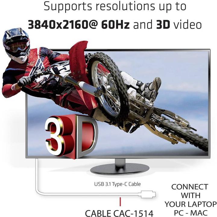 Produktbild Club 3D USB Typ C — HDMI (Typ A) (1.80 m, HDMI, USB Typ C, 2.0)