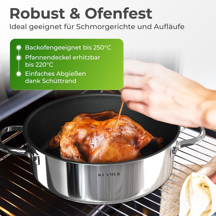 Actual product image KLAMER 28cm induction serving pan, non-stick, ovenproof, incl. lid (28 cm, Casserole + Stewpot, Stainless steel)